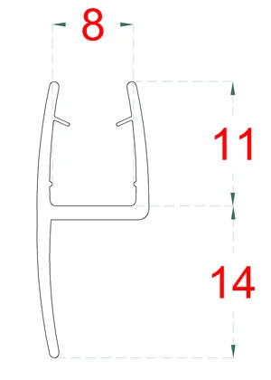 plastové tesnenie na sklo 8mm, medzi sklenené dvere a stenu alebo podlahu, 2200mm - slide 1