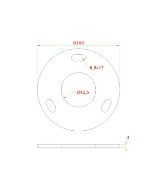 Kotvící plotna (ø 100mm) na trubku ø 42.4mm (otvor ø42.5mm), bez povrchové úpravy /AISI304 - slide 1