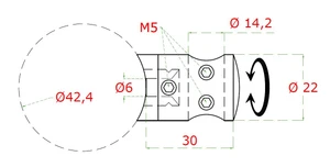 Držiak tyče spojovací ø 14mm  prechodný na trubku ø 42.4mm (30x22mm), brúsená nerez K320 /AISI304 - slide 1