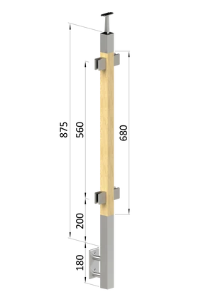 drevený stĺp, bočné kotvenie, výplň: sklo, priechodný, vrch pevný (40x40mm), materiál: buk, brúsený povrch bez náteru - slide 0