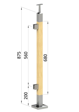 Dřevěný sloup, vrchní kotvení, výplň: sklo, levý, vrch pevný (40x40 mm), materiál: buk, broušený povrch bez nátěru - slide 0