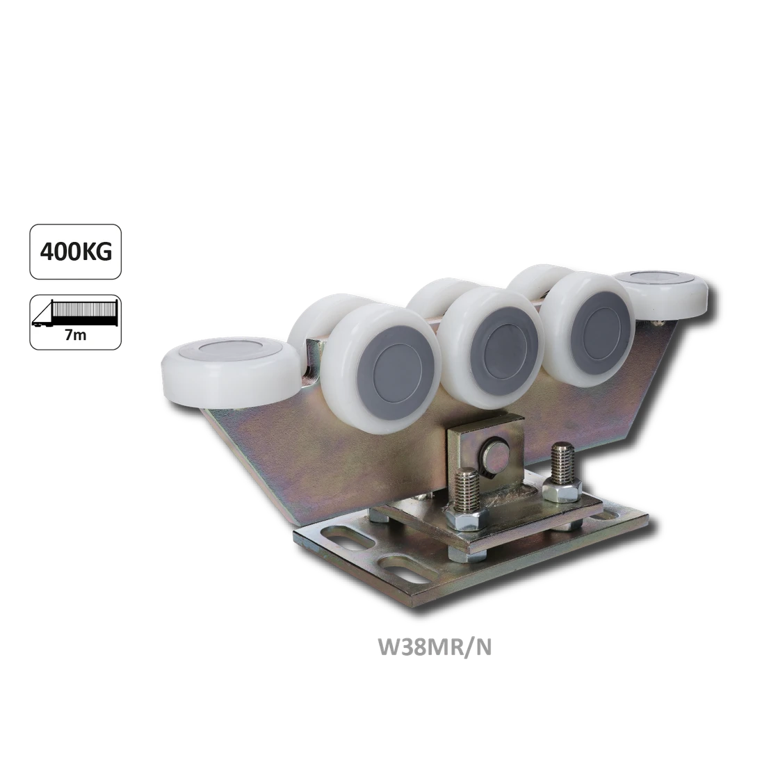 Vozík regulovateľný pre C-profil 80x80x5mm, polyamidové kolieska 8ks, žltý zinok, pre bránu do 400kg otvor do 5,5 m