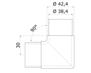 spojka - rohová 90° na trubku ø 42.4mm, brúsená nerez K320 /AISI316 - slide 1