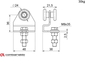 Vozík závesný Combi Arialdo, 2 kolieska pre profil C920 Piccolo, nosnosť 30kg - slide 1