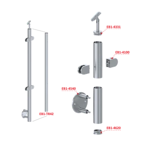 Nerezový sloup, boční kotvení, výplň: sklo, průchozí, vrch nastavitelný (ø 42,4x2 mm), broušená nerez K320 / AISI304 - slide 2