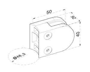 svorka skla na trubku ø 48.3mm (50x40x26mm), pro sklo 6-10.76mm, broušená nerez K320 /AISI304/, balení neobsahuje gumičky na sklo - slide 1