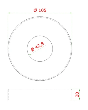 Kryt príruby (ø 105 /20mm), otvor ø 43mm, brúsená nerez K320 /AISI316 - slide 1