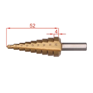 stupňovitý kuželový vrták HSS M35 TiN 4-20, 3 ploché boční úchopy - slide 2