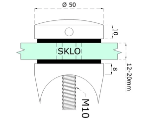 Svorka bodová na sklo 12-20 mm na trubku ø 42,4 mm, broušená nerez K320 / AISI304, balení obsahuje gumičky na sklo - slide 2