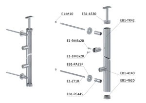 Nerezový sloup, boční kotvení, výplň: plech, levý, vrch pevný, (ø42.4x2 mm), broušená nerez K320 /AISI304 - slide 2