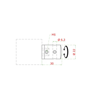 Držiak lanka ø 5mm so zaistením plochý (30x22 mm), brúsená nerez K320 /AISI304 - slide 1