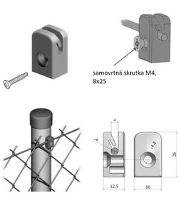 Úchytka napínacího drátu se samořezným šroubem M4, 8 x 25 mm, černá