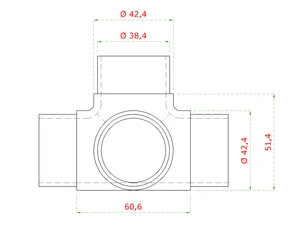 Spojka odbočovací - křížový kus na trubku ø 42,4 mm, nerez broušená K320 / AISI304 - slide 1