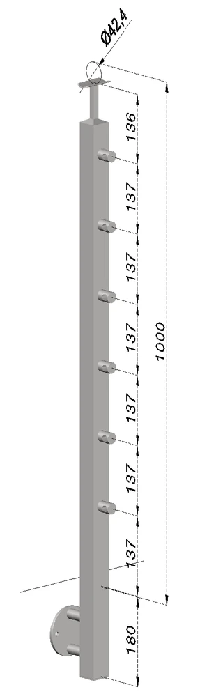 nerezový stĺp, bočné kotvenie, 6 radový priechodný, vonkajší, vrch pevný (40x40mm), brúsená nerez K320 /AISI304 - slide 0