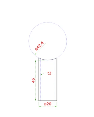 Přechod na vymezení vzdálenosti mezi sloupem ø 42,4 mm a kotevní deskou, ø 20x2,0 mm /L:45 mm, bez vnitřního šroubu, broušená nerez K320 / AISI304, bal: 1ks - slide 1