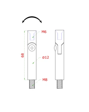 Čep s kloubem (vnější závit M8 - vnitřní závit M6, ø 12 mm, L: 68 mm), broušená nerez K320 / AISI304 - slide 1