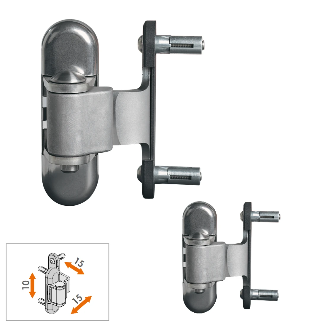 LOCINOX® 3DM 2ks záves pre brány do 150 kg, otvárateľný do 180° nastaviteľný 3D, nerezová oceľ