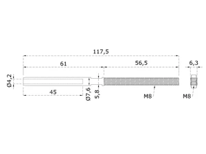 Úchyt (lepicí) pro nerezové lanko ø4 mm s vnějším závitem M8, broušená nerez K320 / AISI304, použijte lepidlo MD-GEL454/20 - slide 2