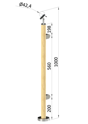 dřevěný sloup, vrchní kotvení, výplň: sklo, pravý, vrch nastavitelný (ø 42mm), materiál: buk, broušený povrch s nátěrem BORI (bezbarvý) - slide 0