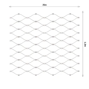 Nerezová lanková sieť, 1,2m x 25m (šxd), oko 60x104 mm, hrúbka lanka 2mm, AISI316 (V nerozloženom stave má sieť 29,8m) - slide 0