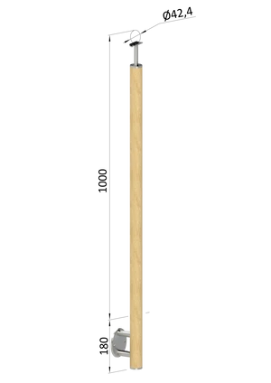 drevený stĺp, bočné kotvenie, bez výplne, vrch pevný (ø 42mm), materiál: buk, brúsený povrch s náterom BORI (bezfarebný) - slide 0