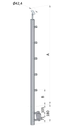 nerezový stĺp, bočné kotvenie, 5 radový priechodný, vnútorný, vrch nastaviteľný, (ø 42.4x2mm), brúsená nerez K320 /AISI304