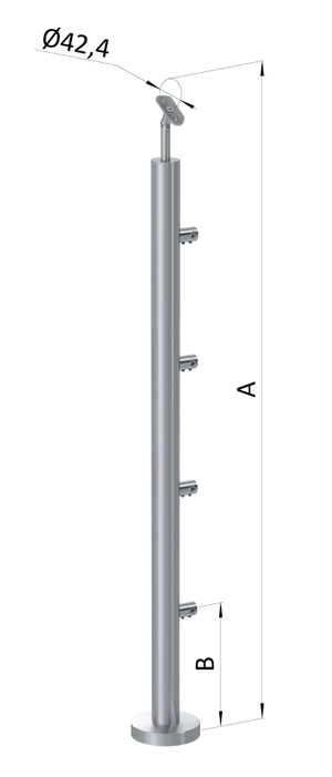 nerezový stĺp, vrchné kotvenie, 4 radový priechodný, vrch nastaviteľný (ø 42.4x2mm), leštená nerez /AISI304 - slide 0