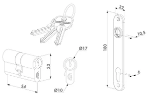 LOCINOX® sada FORTYSET na zamykanie krídlovej bránky (štítok, doraz, cylindrická vložka, kľučka), pre profil 40x40 mm - slide 3