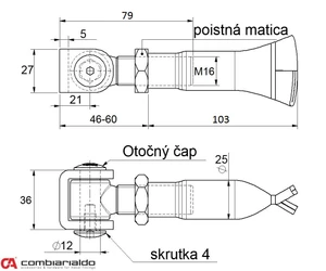 Combi Arialdo závěs M16 na chemickou kotvu, otevíratelný 90°, nastavitelný 1D s kontramaticí, částečně pozinkovaný - slide 1