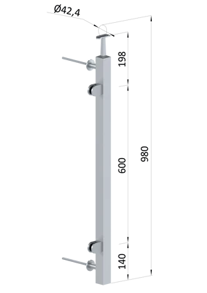 nerezový stĺp, bočné kotvenie, výplň: sklo, ľavý, vrch pevný, (40x40x2.0mm), brúsená nerez K320 /AISI304 - slide 0