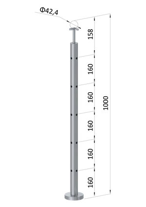 nerezový stĺp, vrchné kotvenie, 5 dierový rohový: 90°, vrch pevný (ø 42.4x2mm), leštená nerez /AISI304 - slide 0