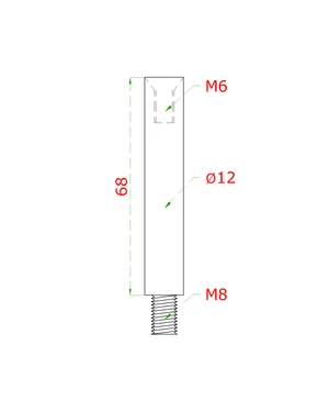 Čep (vnější závit M8 - vnitřní závit M6, ø 12 mm, L: 68 mm), broušená nerez K320 / AISI304 - slide 1