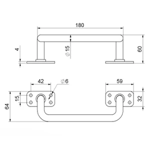 Madlo 180 x 64 mm, ø 14 mm, odsazení 57 mm, bez povrchové úpravy - slide 4