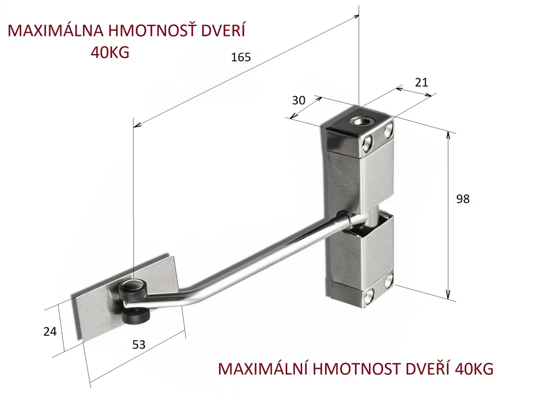 Dveřní pružinový zavírač, kryt z nerezové oceli