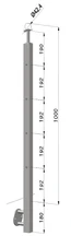 Nerezový sloup, boční kotvení, 4 děrový koncový, levý, vrch pevný (40x40 mm), broušená nerez K320 / AISI304