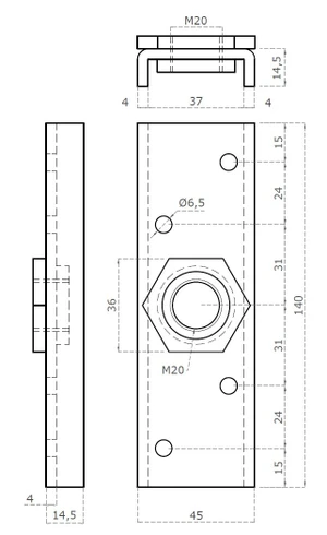 lišta pre uchytenie vozíka C750G, C752G, lisovaná otočná matica, závit M20 - slide 2