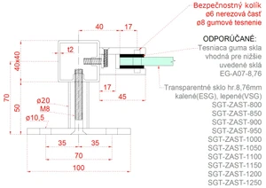 Nerezový sloup, boční kotvení, výplň: sklo, levý - slide 4