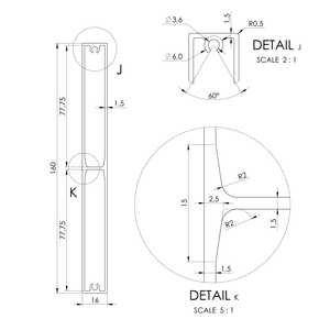 Profil 160x16mm, L-6000mm, práškový lak, štruktúra RAL7016 - slide 1