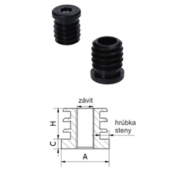 M8,A-25mm,H-25mm,C-5mm,černá, tloušťka stěny 1,5-2 mm, plastová zátka z kulaté trubky s maticí M8