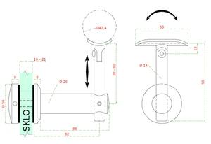 Držák madla s kloubem na trubku ø42,4 mm, broušená nerez K320 / AISI304 - slide 2