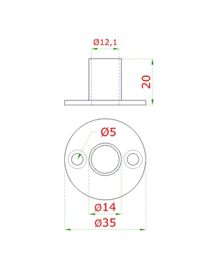 Příruba spodní ø 35mm, na trubku ø 12 mm broušená nerez K320 / AISI304 - slide 1