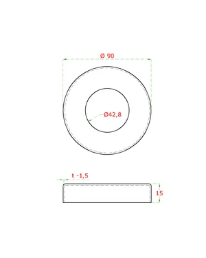 Kryt príruby (ø 90x15mm) na trubku ø 42.4mm, otvor ø 42.8mm, brúsená nerez K320 /AISI304 - slide 1