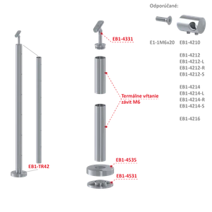 Nerezový stĺp, 6 radový M6, vrch nastaviteľný - slide 1