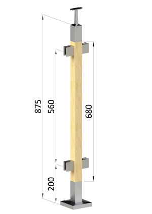 Dřevěný sloup, vrchní kotvení, výplň: sklo, průchozí, vrch pevný (40x40 mm), materiál: buk, broušený povrch s nátěrem BORI (bezbarvý) - slide 0