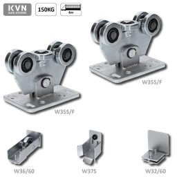 Set pro samonosný systém 60 x 60 x 4 mm, 2x vozíky, 1x doraz, 1x náběhové kolečko