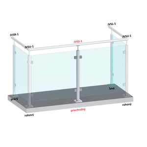 nerezový stĺp, vrchné kotvenie, výplň: sklo, priechodný, vrch pevný (40x40mm), brúsená nerez K320 /AISI304 - slide 1