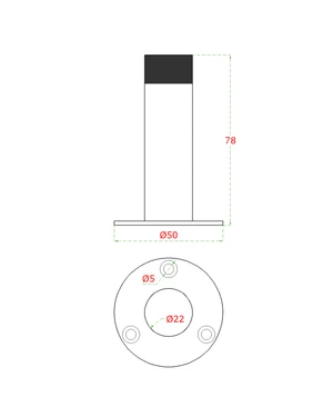 Nerezový doraz dverí s gumou 78x50mm, (ø22mm), brúsená nerez K320 /AISI304 - slide 2