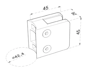 Svorka skla na trubku ø 42.4mm (45x45x26mm) pre sklo 6-10.76mm, leštená nerez /AISI304, balenie neobsahuje gumičky na sklo - slide 1