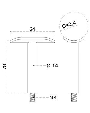 Držák madla pevný na trubku ø 42,4 mm (78x64 mm / závit M8), broušená nerez K320 / AISI304 - slide 1