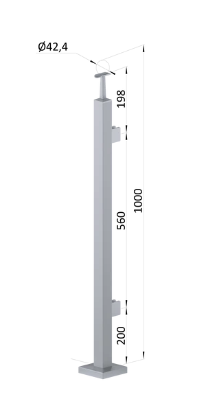 nerezový stĺp, vrchné kotvenie, výplň: sklo, pravý, vrch pevný (40x40mm), brúsená nerez K320 /AISI304 - slide 0